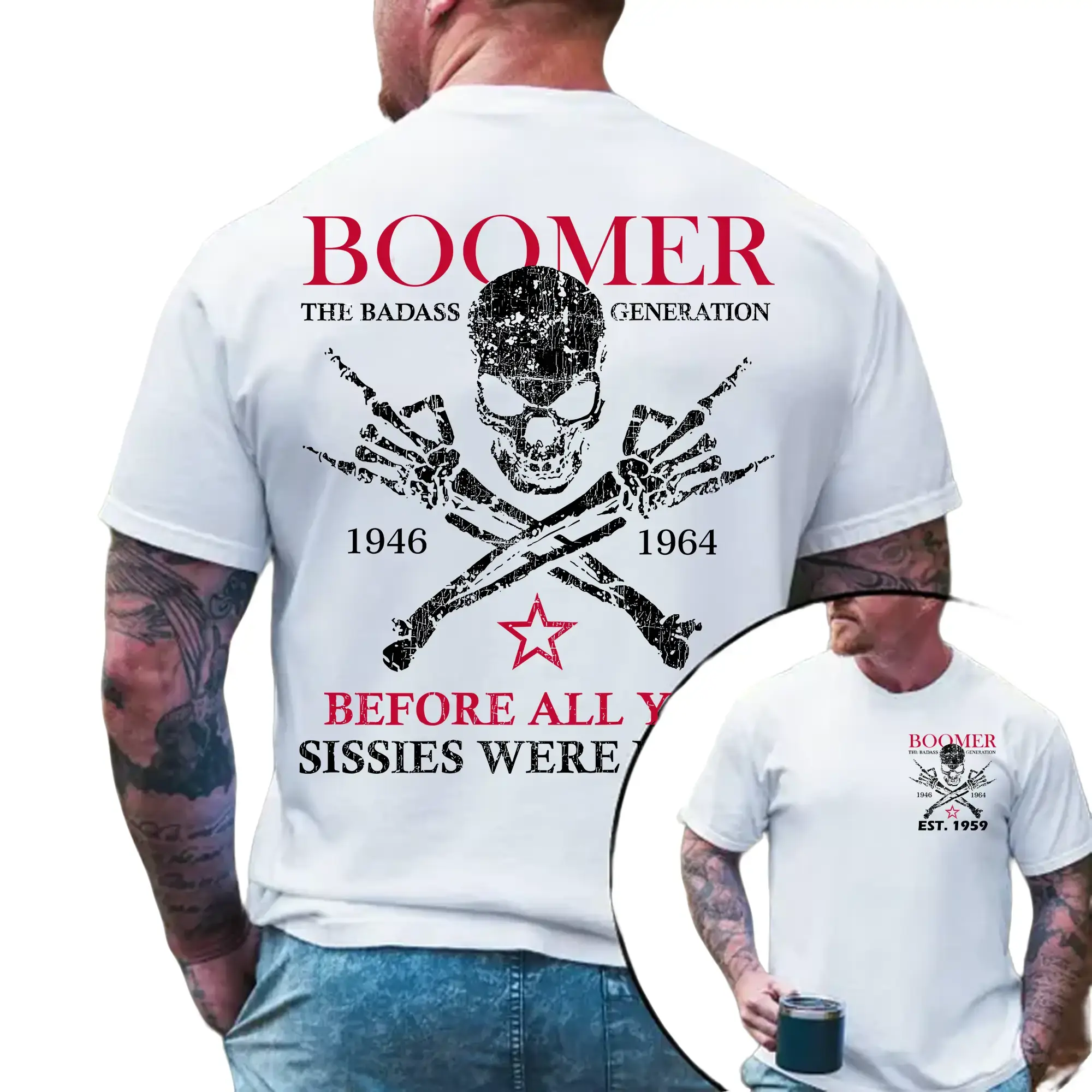 Personalized Boomer Shirt Custom Year Badass Generation T-shirt 100% Cotton Unisex Comfort Womenwear Graphic Crew Neck Long Sleeve Autumn Casual Christmas Pull On - Collar, Embroidered Classic Sweatshirt, 001