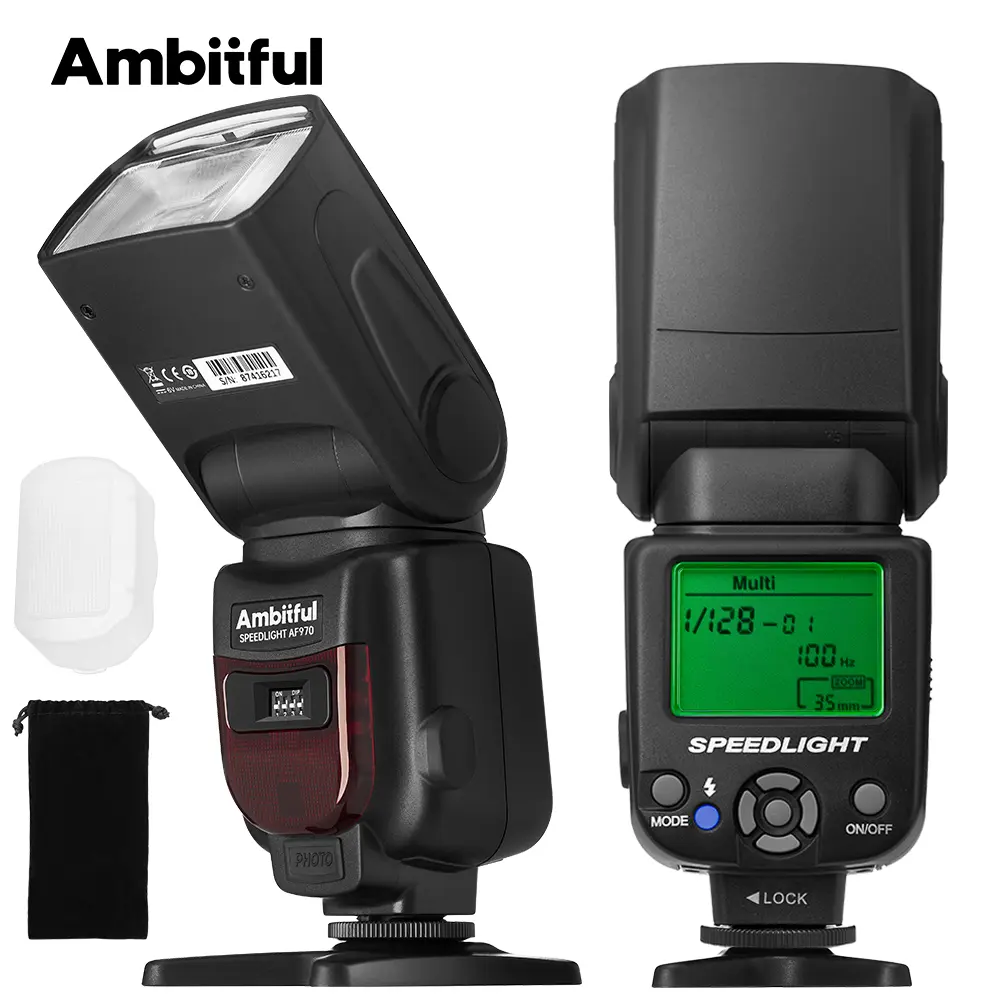 AMBITFUL AF970 Camera Flash Speedlite for Canon Nikon Sony Olympus Fuji Panasonic,2.4G Wireless Flash, Recycle Time 0.1-2.5s,Adjustable Flash Head W/LCD Panel&Single-Contact Hotshoe