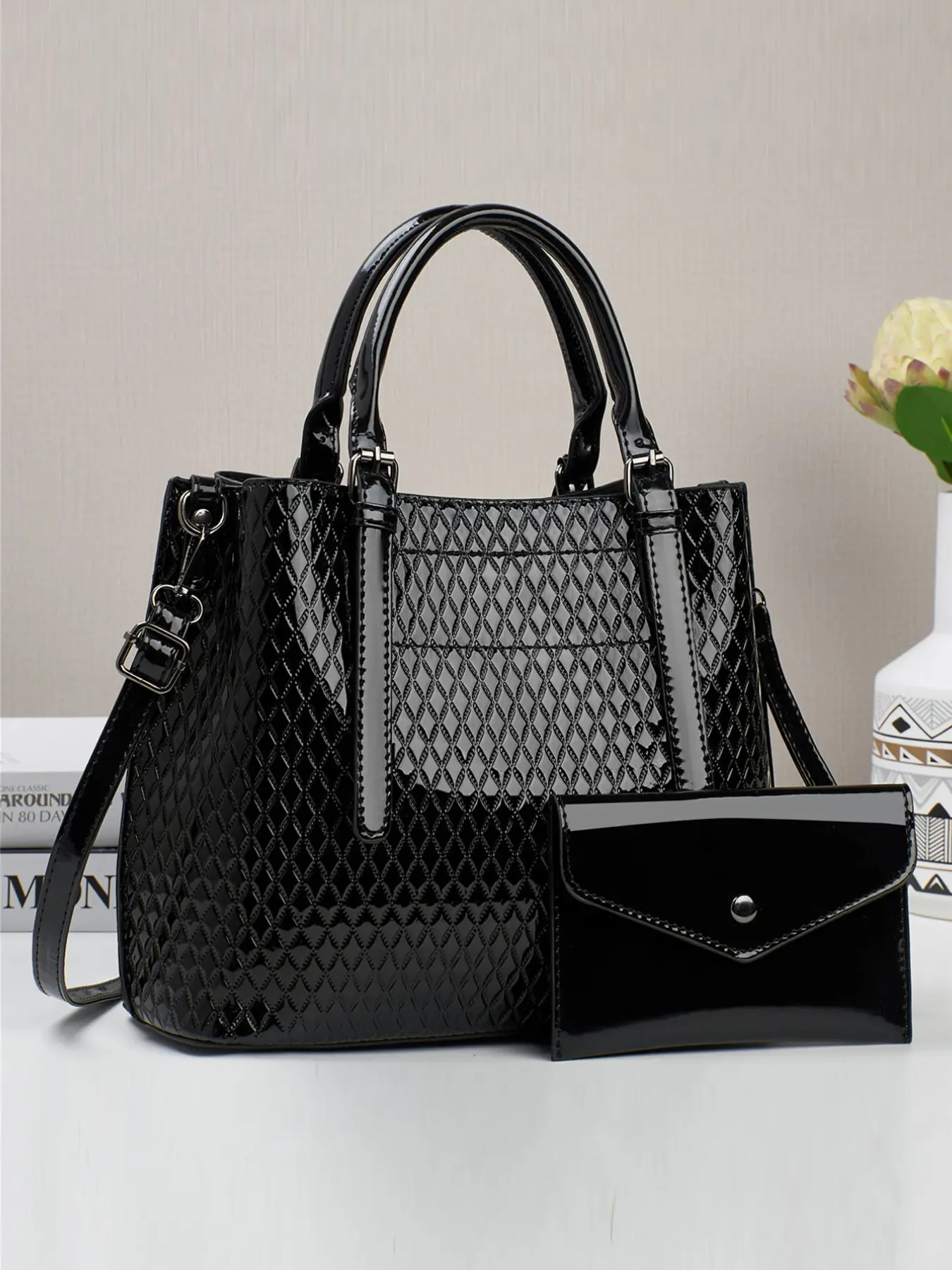Women's Fashionable Floral Embossed Handbag Set, Including Large Capacity Handbag & Crossbody Bag, Trendy Versatile Daily Commuting Bag Set