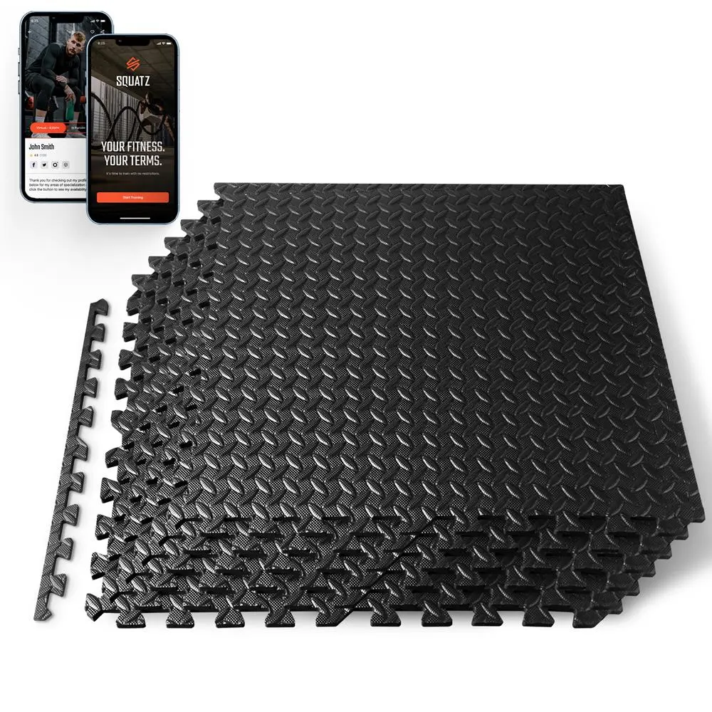 6PCS Puzzle Exercise Mat - Black | Interlocking EVA Foam Non-Skid Textured Tiles - 1/2” Thick Non-Slip Workout Floor Mats for Home Gym, Garage & Kids Play Area - Water-Resistant, Noise-Reducing & Easy Assembly, Interlocking Mats, Foam Play Mat