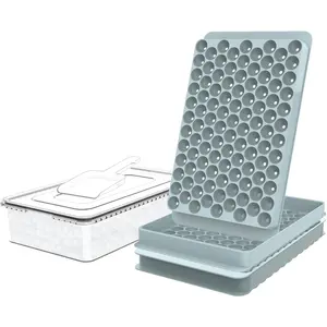 Mini Ice Cube Trays, 0.55” Tiny Pebble Ice for Iced Coffee & Cocktails, Fast Chill, Easy Twist Release, Stackable with Lid & Storage Bin (2 Pack, Blue)