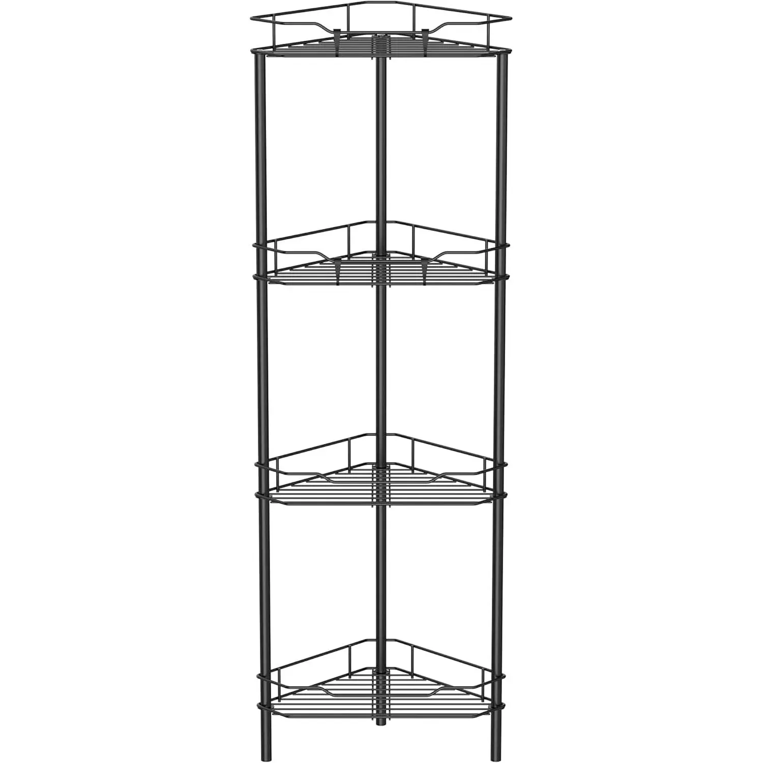 4 Tier Floor Standing Corner Shower Caddy Organizer Shelf with Hooks, Bathroom Shelves Stand Rack, Black