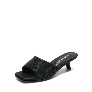 DREAM PAIRS chic rhinestone-embellished kitten-heel slide sandals