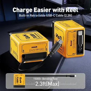 GaN Charger 120W Fast Charging Adapter with Retractable Type-C Cable for iPhone 16 iPad MacBook Multi Device Foldable Design Compact Portable Green