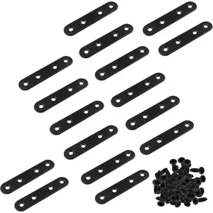 16 count 3 Inch Straight Bracket Stainless Steel Brace, Flat Mending Plate Fixing Bracket Connector with Screw for Cabinet Furniture Joining Plate, Black