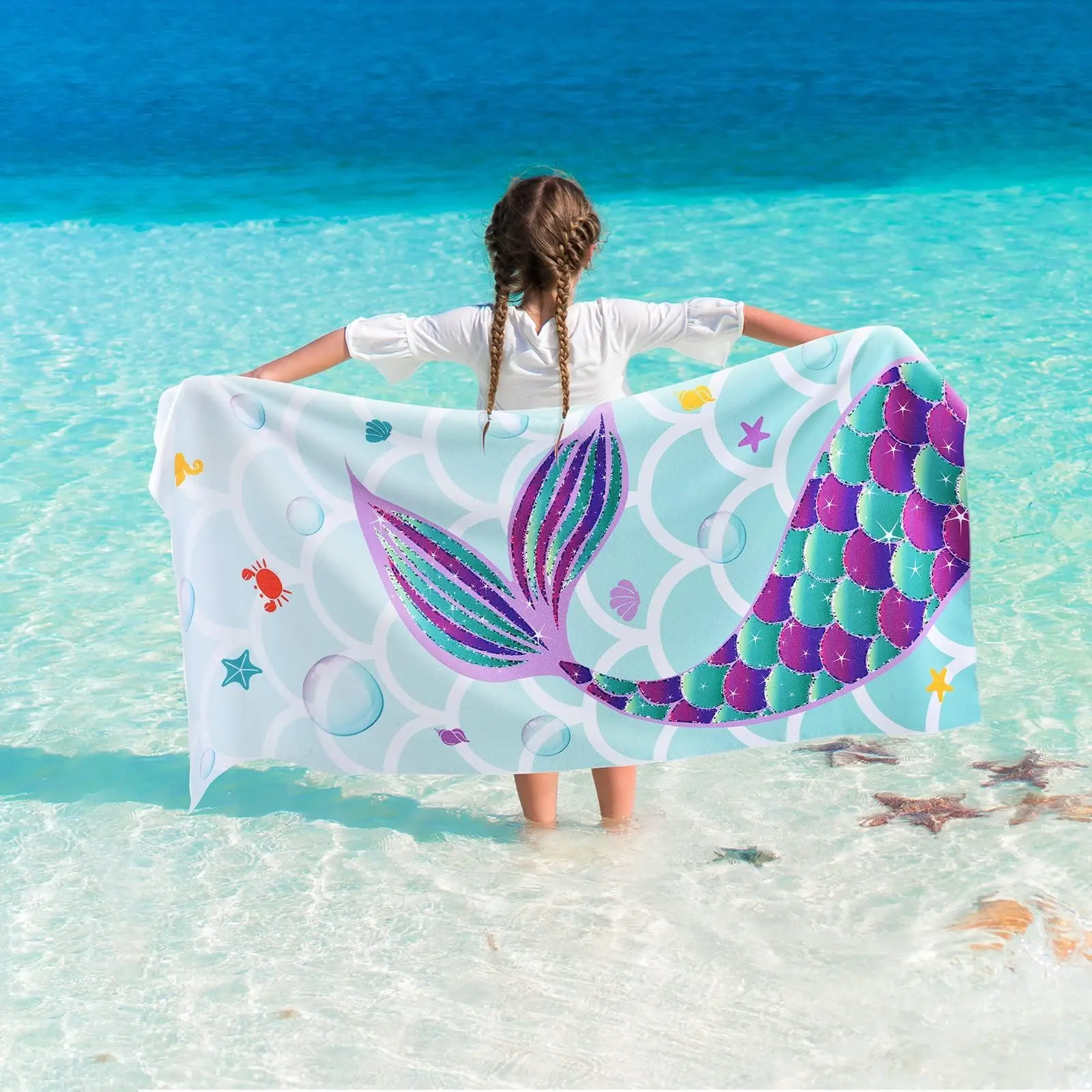 Vibrant Shark Sand Free Beach Towel - Quick Dry Sandproof Microfiber Pool Towel for Travel & Sports - Aesthetic Dinosaur Mermaid Space Prints - 2026 Summer Essentials