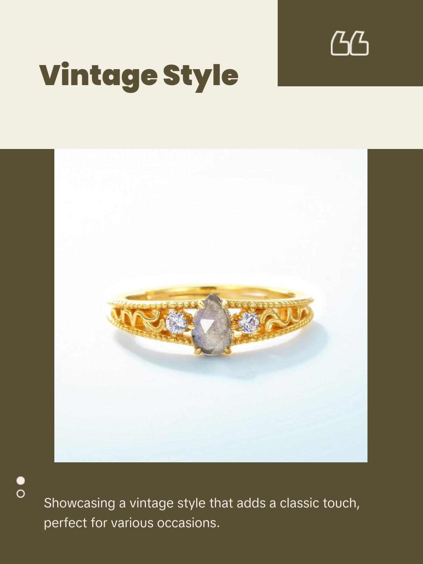 Labradorite Pear Cut Vintage Style Ring