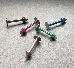 5pc Bulk Pack Externally Threaded Titanium IP Spiked Steel Labrets 16g, 5/16"