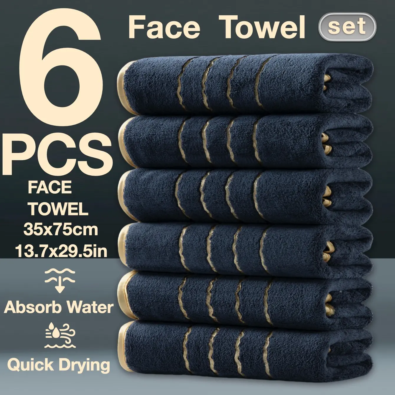 Luxury 6-Piece Bathroom Set with 35x75cm Super Absorbent Quick Drying Towels, Modern Design for Home & Spa, Great Gift Idea with Excellent Color Fastness