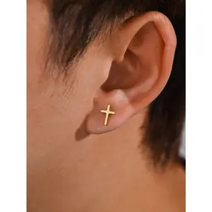 Unisex Exquisite Golden Cross Studs Earrings - Slim Stainless Steel Design, Fashion Jewelry Accessories, Daily Elegance