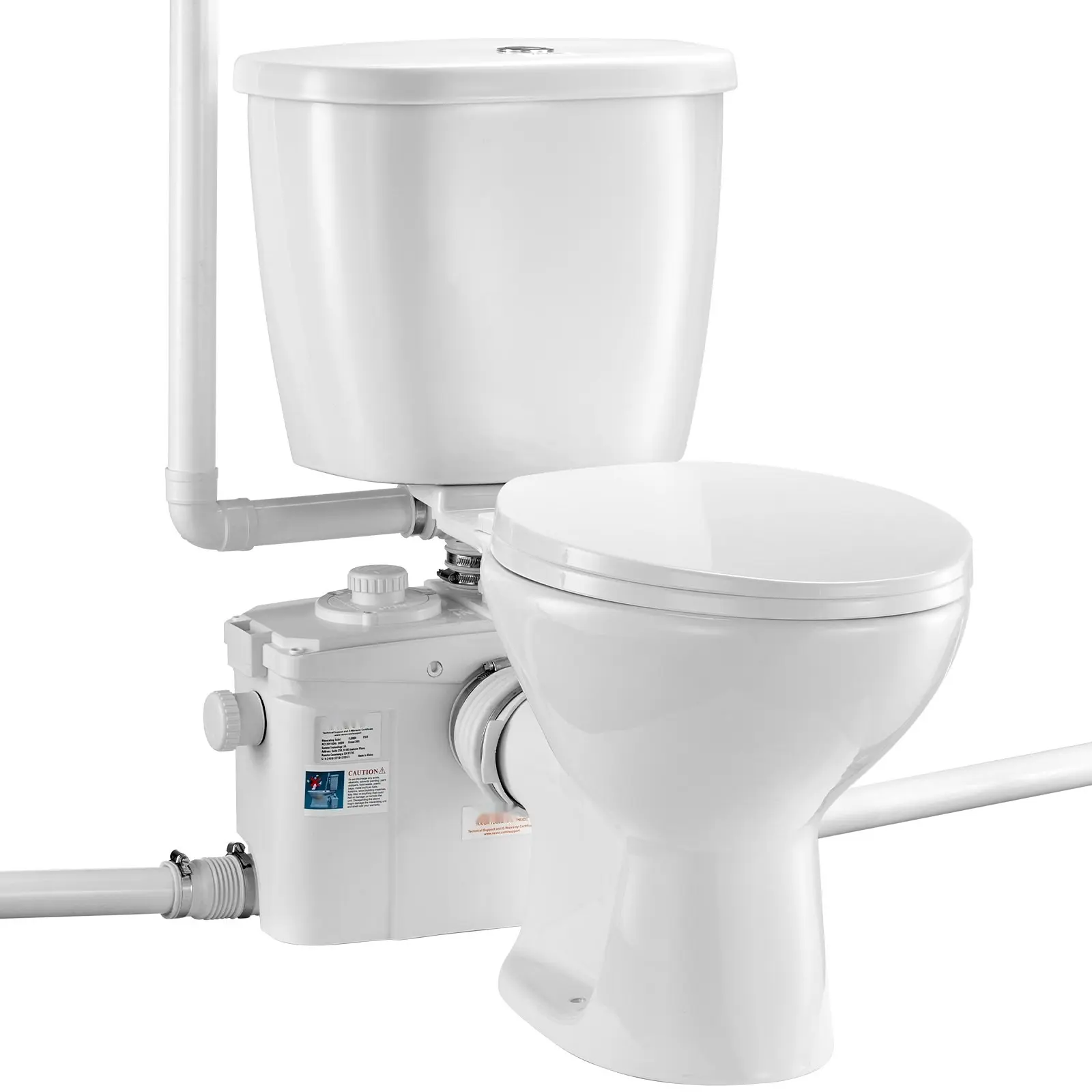 Macerating Toilet System With 800W Pump Upflush Toilet For Basement, Quiet, Durable Waste Management Unit, Compact Floor-Standing Design For Residential Bathrooms, Low-Flow Sewage Compatible, Easy Install Kit Included