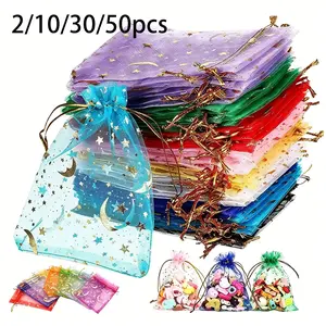 Moon Star Drawstring Organza Bags, Mesh Organizer with & Silver Color Stars, Ideal for Jewelry, Gifts, Cosmetics, Party Favors