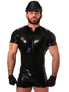 Sexy Men's PU Leather Erotic Underwear Bodysuit, Tight Fit Nightclub Stage Performance, Costume Set for Shows