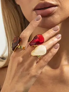 Vintage Fashion Geometric Resin Ring, Women's Metal Irregular Wide Face Finger Ring, Daily Wear and Party Jewelry Gift