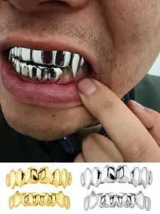 Men's Vampire Aesthetic Teeth Caps Set, 14k Gold Plated Copper Material, Hip Hop Style Fashion Jewelry Accessory for Men