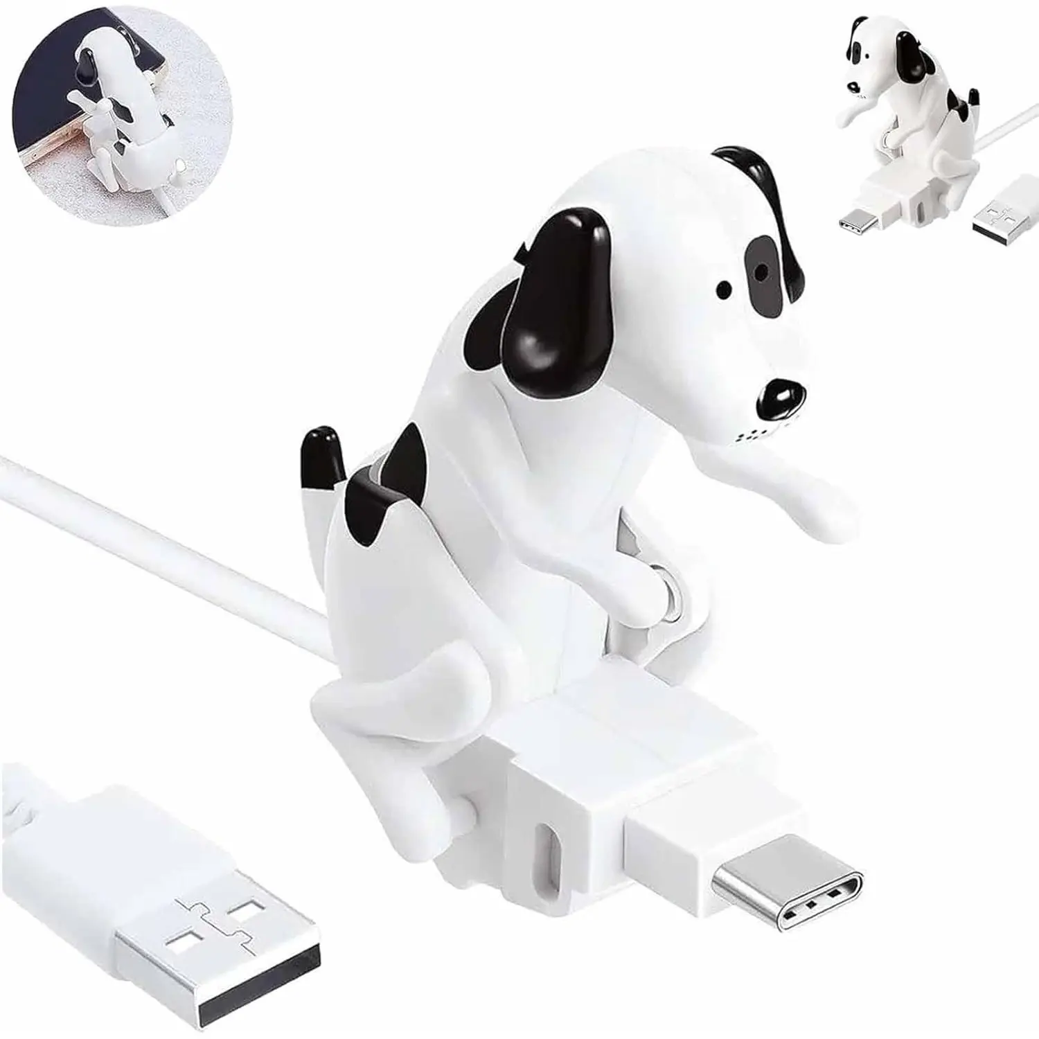 Humping Dog Charger,Funny Humping Dog Phone Fast Charger Cable, Humping/Anxiety Dog Charger for iPhone/Android, Portable Stray Dog Phone Charger That Moves,Dog Toy Smartphone USB Cable Charger(White,F