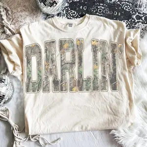 Comfort Colors Retro Camo Western T-Shirt, Darlin Retro Camo Country Distressed Cowboy Quote, Camouflage Shirt, Western Concert Shirt, Southern Tee