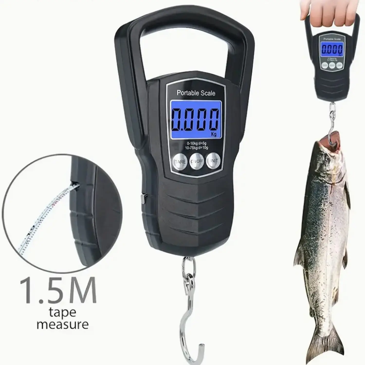 75Kg/165Lb Digital Portable Heavy Duty Luggage Scale for Travel,Fishing Scale with 1.5M Measuring Tape,Suitcase Scale Can Kg/Lb/Jin/Oz 4 Units Switched,Luggage Weight Scale with Hook No Batteries Included