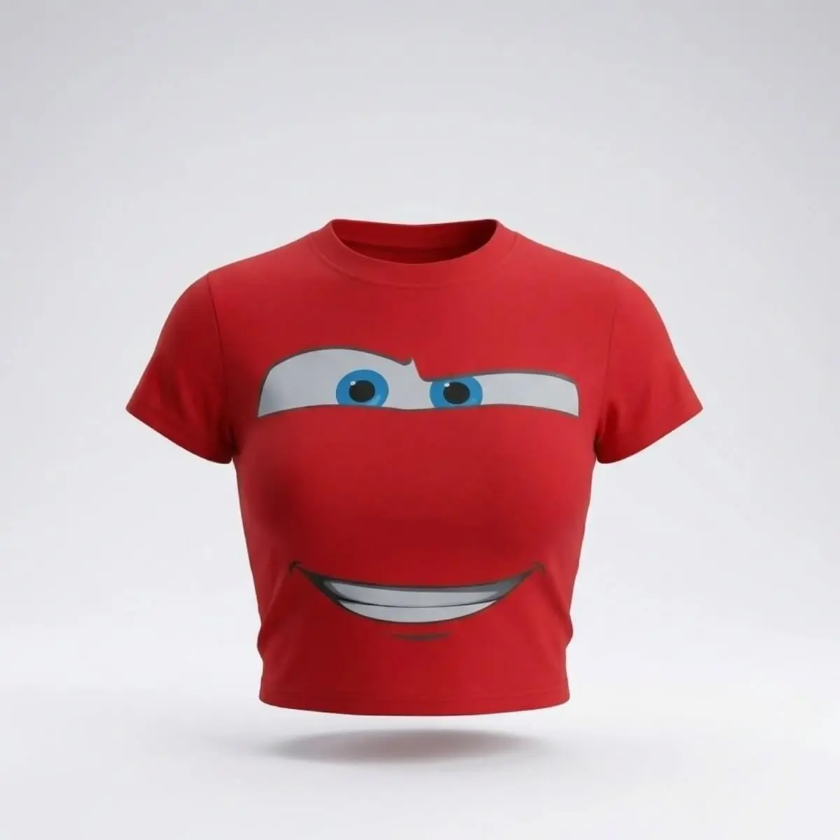 Y2K Racing Aesthetic Red Cropped Baby Tee Retro Cartoon Car Eyes Graphic Printed Cotton Short Sleeve Crop Top Viral Streetwear Fashion Summer Outfit Gift for Her