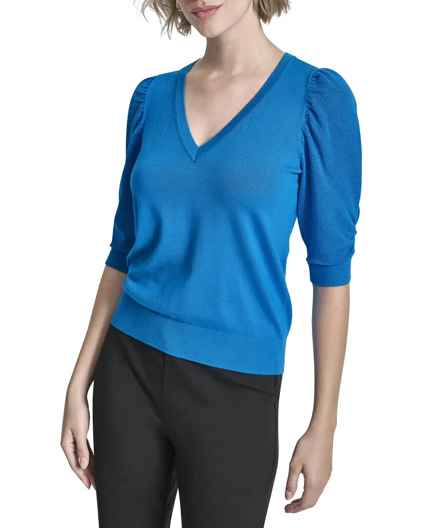 DKNY V-Neck Twist Sleeve Sweater