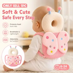 1pc pink butterfly anti-collision backpack, outdoor home teaching supplies protective gear, Toddler Harness with horizontal strap to secure cute butterfly backpack, breathable summer anti-fall pad for early education materials used in walking practice