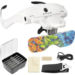 Magnifying Glasses with Light for Diamond Art Kits, 5 Replaceable Lenses for Head Magnifier with 4 LED Lights and Adjustable Brightness for Diamond Painting Accessories and Reading Close Work