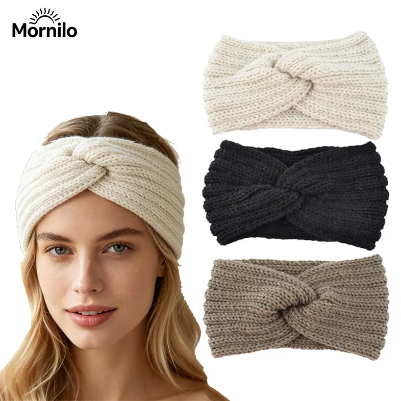 3Pcs Set Chunky Knit Twist Headband for Women, Winter Warm Ear Hanging Strap Headband, Cold Weather Thick Knitted Hair Additions, Trendy Fall Winter Fashion Head Wrap, Soft Stretch Turban Hairband for Makeup Skincare Daily Outfits