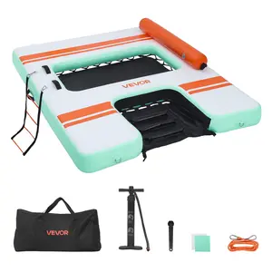 VEVOR Inflatable Floating Dock, 8 x 6 FT Inflatable Dock Platform, Non-Slip Water Air Mat with Portable Carrying Bag and Detachable Ladder, Floating Water Platform Island Raft for Pool Beach Ocean
