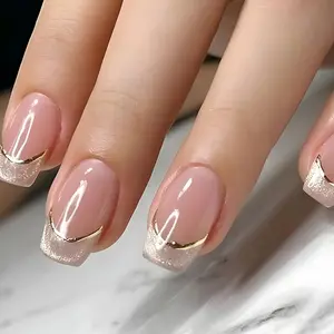 24pcs Wearable Nails French Tip Design Medium Long Square Cat Eye Fake Nails Simple High-End Nail Art Glittering Fake Nails, French Tips Nails Fake Nails Set