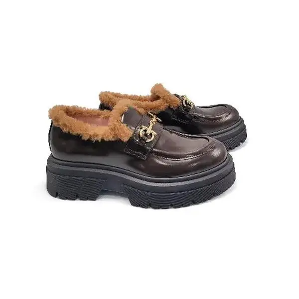 Rondinella Brown Florentic Faux Fur Chain Lug Sole Loafer 12034