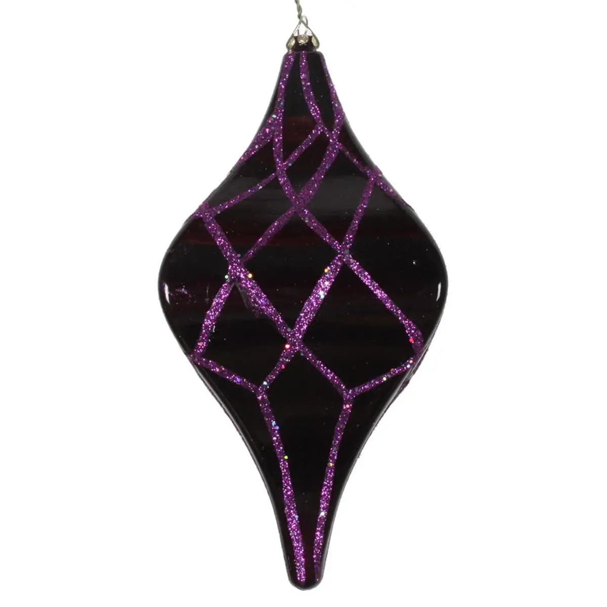 212 MAIN 8 in. Plum Candy Glitter Net Drop Ornament, Threaded Cap & Wire Festive Holiday Decoration, Room Decoration, Wall Hanging, Room Decoration Ornaments