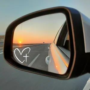2-Pack Heart Cross Car Rearview Mirror Vinyl Stickers, Motorcycle Rearview Mirror Love Decals, Stylish Automotive Accessories, Vehicle Exterior Decoration, Universal Car Sticker