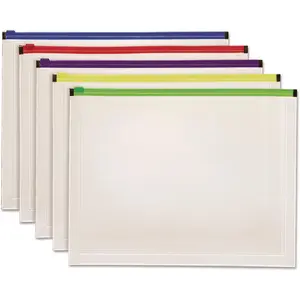 Poly Zip Envelope Plastic Expanding File Pockets Clear Zipper Pouches Plastic Envelopes with Secure Closure Letter Size Assorted Color Zippers 1 inch Expansion 5 per Pack (85292)