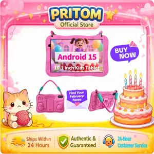 [February Faves]PRITOM Kids Tablet 10 inch Android 15 8GB RAM 32GB ROM Dual Cameras WiFi6 6000mAh Battery Protective Silicone Case Animal Flash Cards Educational Apps Toddler Gifts Stress Relief Case Pink/Blue tiktok shop official store