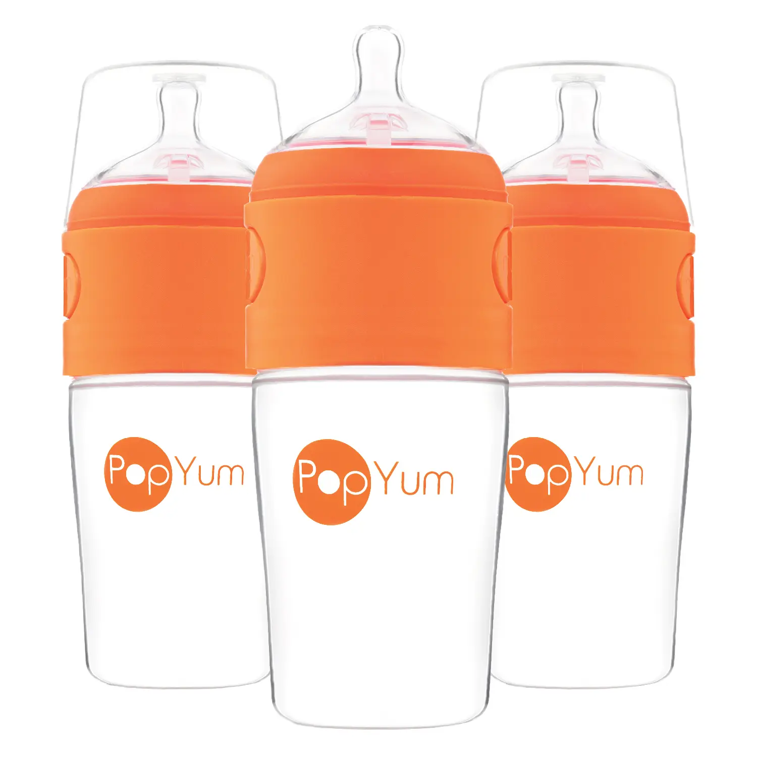 PopYum 9 oz Orange Anti-Colic Formula Making Baby Bottle, 3-pack with #2 Medium Flow Nipples
