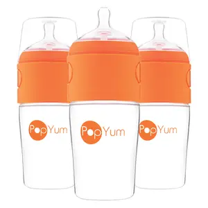 PopYum 9 oz Orange Anti-Colic Formula Making Baby Bottle, 3-pack with #2 Medium Flow Nipples