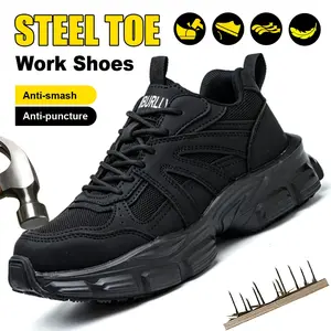 Women’s safety shoes with impact protection, steel toe cap, and Kevlar puncture resistance; lightweight, breathable outdoor work shoes for warehouse and factory/workshop use.