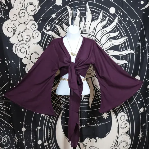 Women's Fairtrade Solid Cotton Bell-Sleeve Boho Wrap Top - Fitted, Draped, Basic Long-Sleeve Blouse for Festival Wear