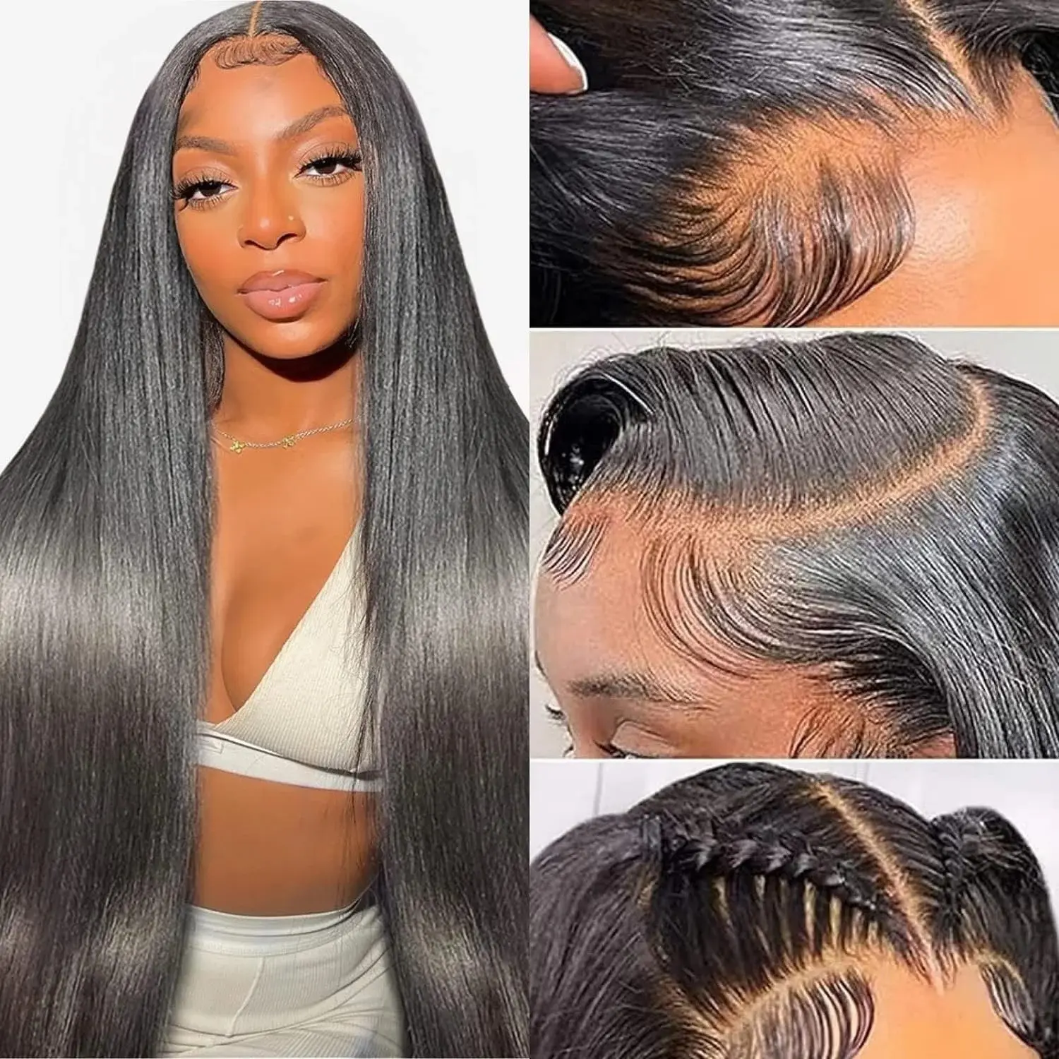 Natural Black Straight Human Hair Wig 13x4 HD Lace Front Wig Silky Soft Texture 180% Density No Smell Pre Plucked Hairline Baby Hair Natural Melt Look Sleek Glossy Straight Wig For Women