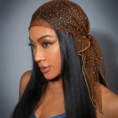 Women's Fashion Polyester Rhinestone Bandana Scarf, Casual Fitted Headscarf, Plain Design, All Seasons, Street Style Accessory