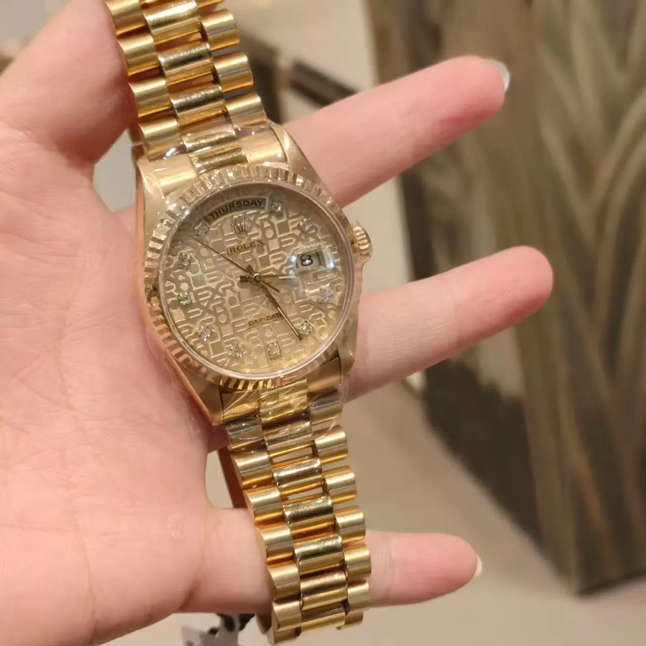 Pre-owned Rolex Day-Date Ref.18238 All 18K Yellow Gold Full Original President Bracelet Full Links
