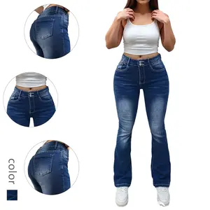 High Waisted Dark Wash Flare Denim Jeans - Women's Butt-Lifting Pants for Retro Chic