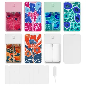 12 Pack Sublimation Blanks Card Perfume Spray Bottle 1FL. OZ 30 ml Mixed Color, Portable Refillable Travel Mist Sprayer with 16 PCS Double-Sided Sublimation Aluminum Sheets for Custom Design