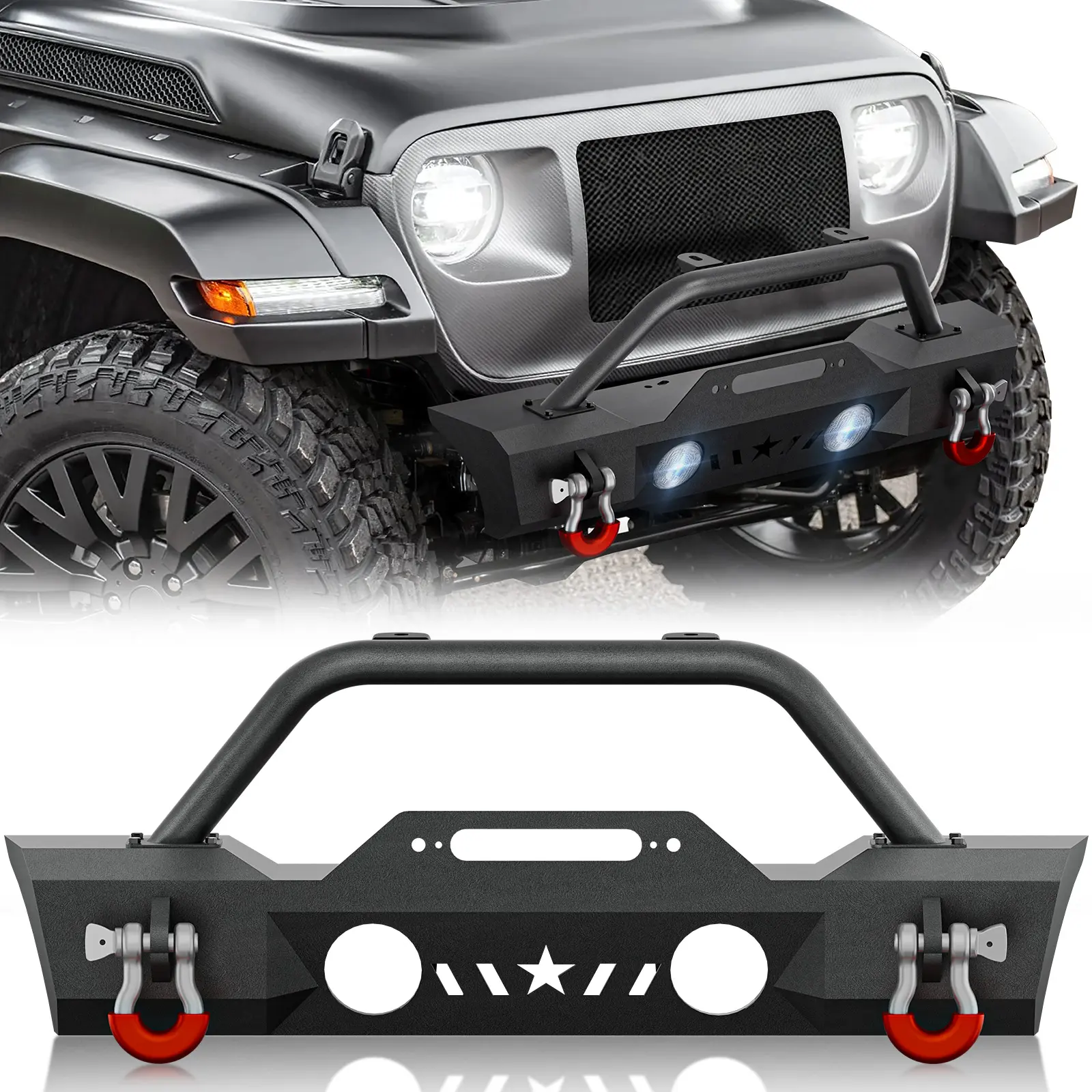 YZONA Push Bumpers for Trucks, Vehicle Accessories Compatible with 2007-2025 Jeep Wrangler JK, JL, JKU, JLU & Gladiator JT, Car Accessories, Accessories For Car