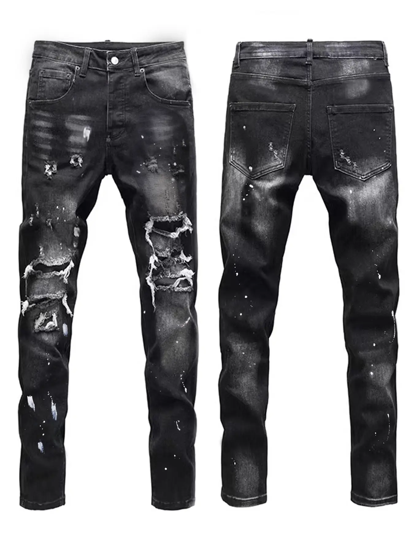 Men's Tight-Fitting Stretch Plain Pocket Jeans, Ultra-Elastic Denim Jeans, Distressed Skinny Denim, Ripped Slim Fit, Comfortable Casual Wear, Fashion Durable Design, Streetwear, Plain Ripped Destroyed Jeans, Plain Jeans Pants