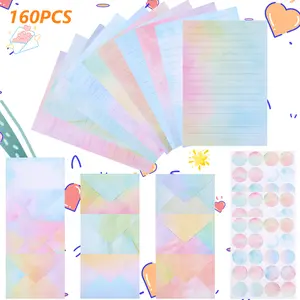 160 Pcs Stationery Paper Set Including 50 Double Sided Stationery Papers with 50 Matching Envelopes and 60 Round Dot Sticker,Ideal for Blessing,Holiday,New Year Gifts,DIY Hand Tools Kits