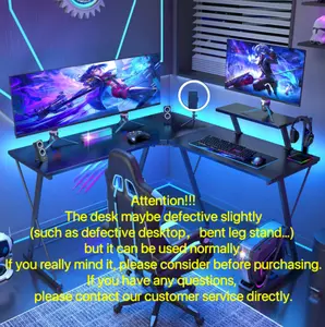 【May Defective】Mr IRONSTONE L Shaped Gaming Desk Corner Computer Desk,L shaped desk, Home Office Desks Writing Workstation with Large Monitor Stand, Easy to Assemble
