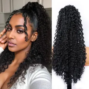TwiceBeauty Afro Kinky Curly Ponytail Extension 20Inch Drawstring Ponytails Hair Black Extensions Synthetic Fluffy Ponytail for Women Girls Daily Use Loose Wavy Wave