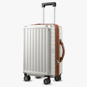 LUGGEX 20 Inch Carry On Luggage Airline Approved, PC Expandable Hard Shell Suitcases with Spinner Wheels,  White Brown