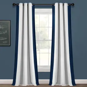 Lush Decor Block Border Grommet Blackout Window Curtain Panel Single 40"W x 84"L - Blackout Curtains For Bedroom - White Curtains